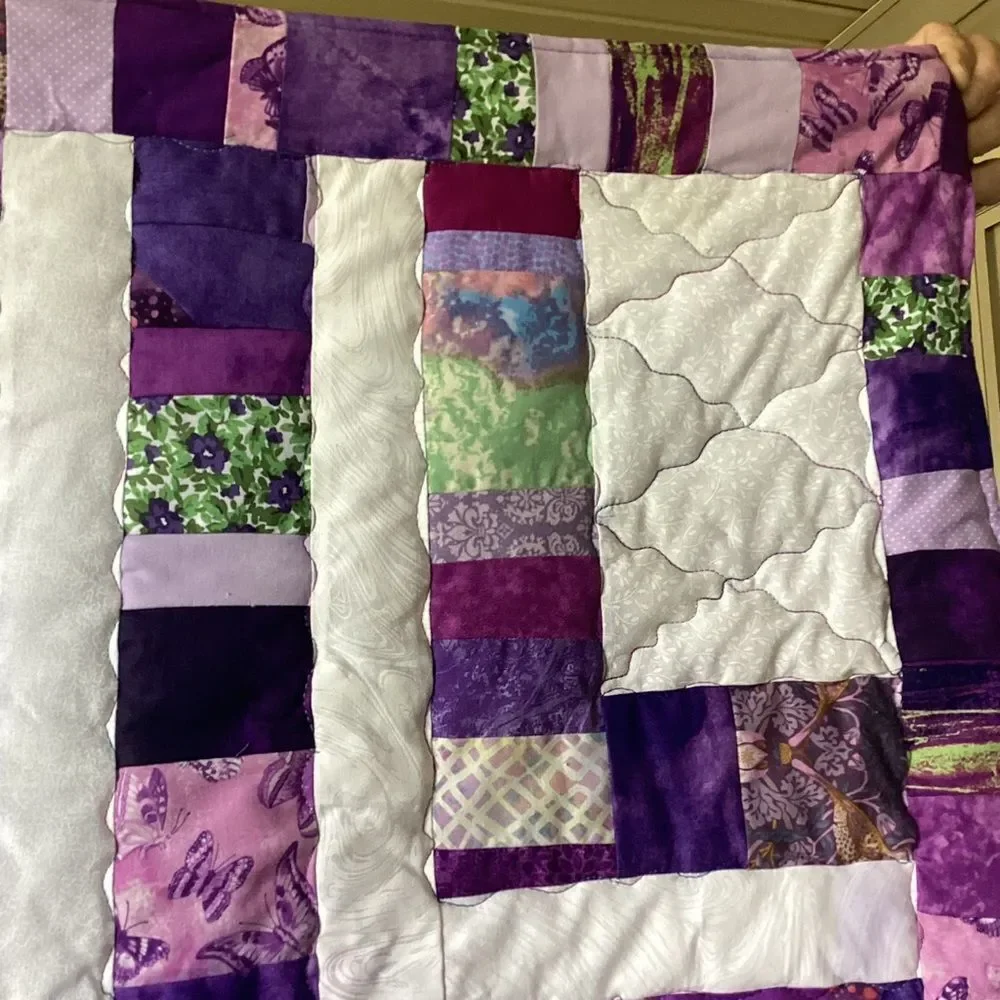 NWT Hand Crafted Purples and White Quilt